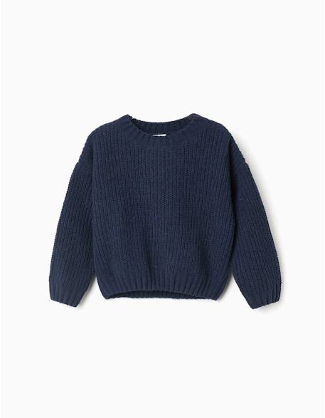 Pull en maille chenille à épaules tombantes Blanc+Bleu foncé+Vert 4 - vertbaudet enfant 