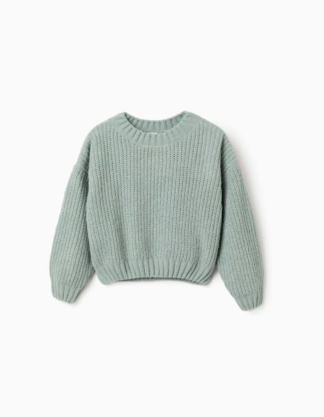 Pull en maille chenille à épaules tombantes Blanc+Bleu foncé+Vert 7 - vertbaudet enfant 