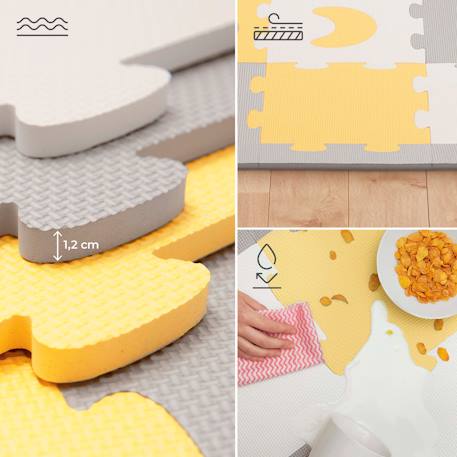 Tapis Mousse Puzzle 3D Kinderkraft LUNO SHAPES avec 30 Puzzles Modulables, Surface Antidérapante et Formes 3D Jaune+Menthe 2 - vertbaudet enfant 