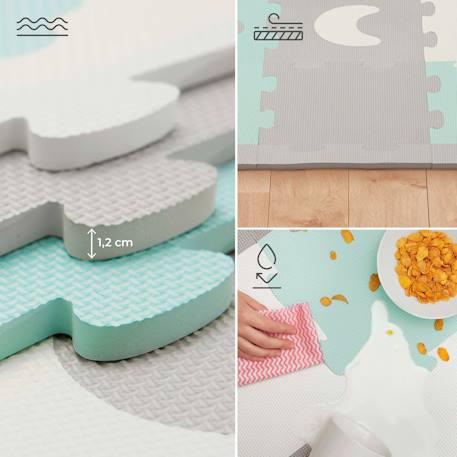 Tapis Mousse Puzzle 3D Kinderkraft LUNO SHAPES avec 30 Puzzles Modulables, Surface Antidérapante et Formes 3D Jaune+Menthe 8 - vertbaudet enfant 