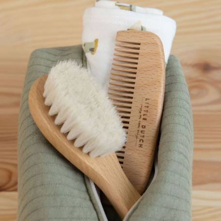 Ensemble brosse et peigne bébé en bois Beige, blanc 4 - vertbaudet enfant 