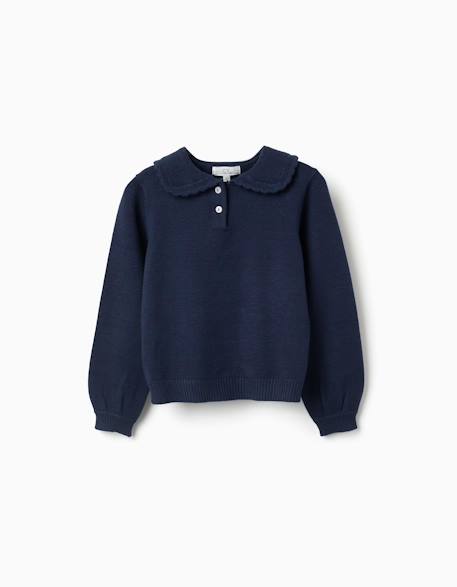 Pull en maille avec col à festons Bleu foncé 1 - vertbaudet enfant 