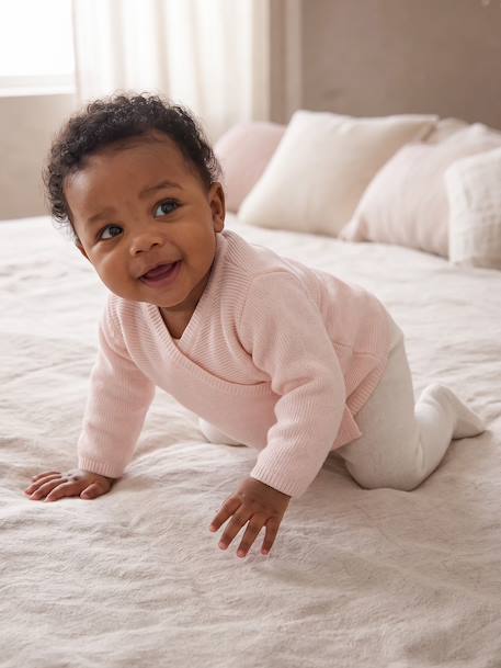 Brassière bébé naissance tricot point mousse coton et laine beige chiné+blanc+cappuccino+rose pâle+vert sauge 22 - vertbaudet enfant 