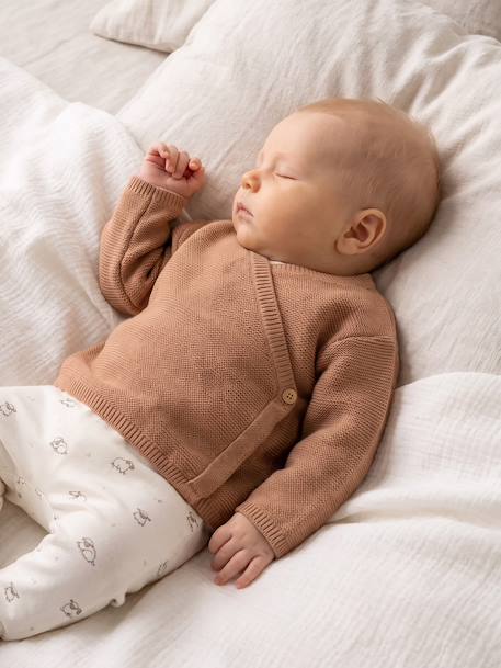 Brassière bébé naissance tricot point mousse coton et laine beige chiné+blanc+cappuccino+rose pâle+vert sauge 10 - vertbaudet enfant 