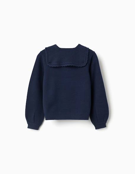 Pull en maille avec col à festons Bleu foncé 2 - vertbaudet enfant 