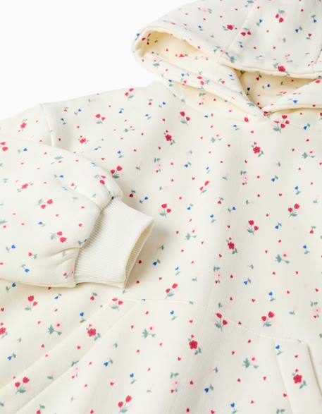 Sweat en coton peigné à capuche et motif floral Blanc 3 - vertbaudet enfant 