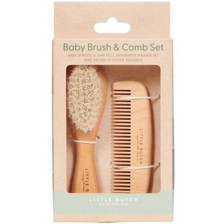 Ensemble brosse et peigne bébé en bois Beige, blanc 1 - vertbaudet enfant 