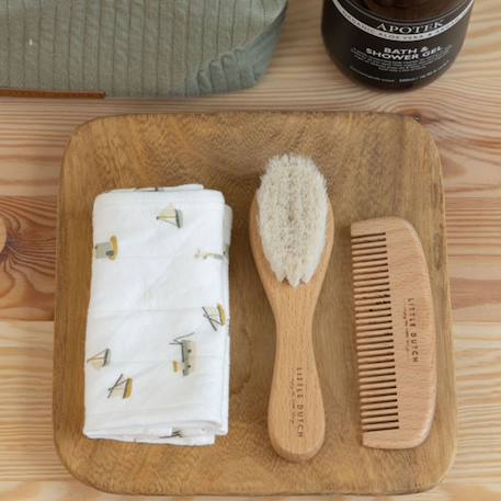 Ensemble brosse et peigne bébé en bois Beige, blanc 2 - vertbaudet enfant 