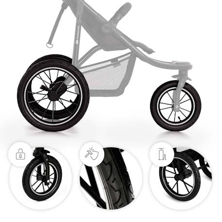 Poussette Tout-Terrain Kinderkraft HELSI 2 avec 3 Roues Gonflables Amorties, Dossier Allongé et Poignée Réglable Gris+Noir 9 - vertbaudet enfant 