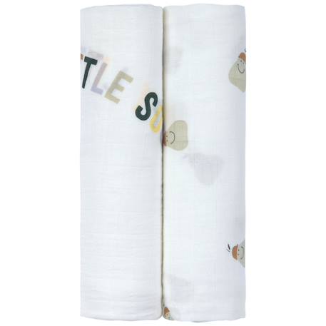 Lot de 2 langes doux happy fruits poire (120x120 cm) Blanc, vert, marron 2 - vertbaudet enfant 