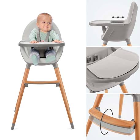 Chaise Haute Kinderkraft FINI 2 2 en 1 avec Plateau Réglable, Harnais 5 Points, Repose-Pieds et Assise en Éco-Cuir Beige+Bleu+Gris+Vert 15 - vertbaudet enfant 