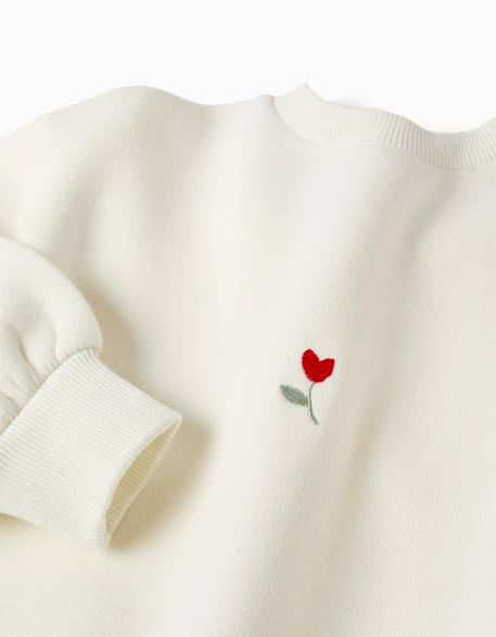 Sweat en coton peigné avec fleur brodée Blanc 4 - vertbaudet enfant 