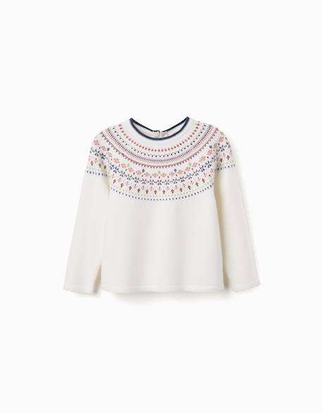 Pull en maille avec motif jacquard Blanc+Rose 1 - vertbaudet enfant 