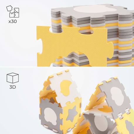 Tapis Mousse Puzzle 3D Kinderkraft LUNO SHAPES avec 30 Puzzles Modulables, Surface Antidérapante et Formes 3D Jaune+Menthe 3 - vertbaudet enfant 