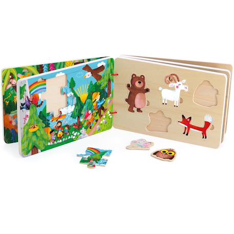 Livre puzzles en bois Bleu+Jaune+Orange 3 - vertbaudet enfant 