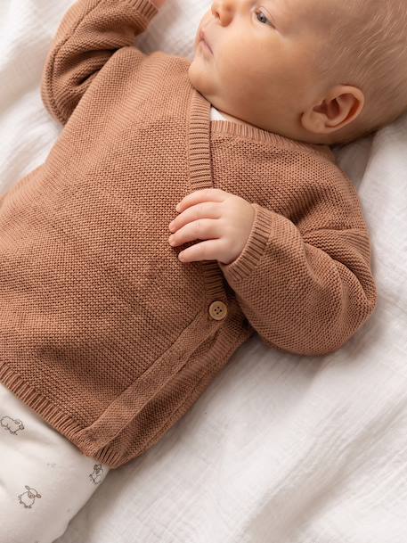 Brassière bébé naissance tricot point mousse coton et laine beige chiné+blanc+cappuccino+rose pâle+vert sauge 11 - vertbaudet enfant 
