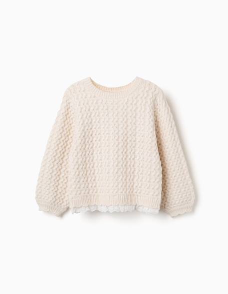 Pull en maille épaisse avec broderie anglaise Beige clair 1 - vertbaudet enfant 