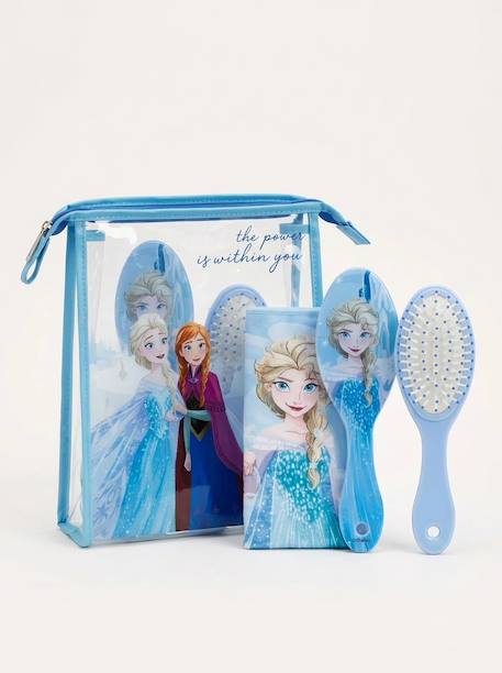 Trousse de toilette transparente reine des neiges avec peigne et serviette Bleu et blanc transparent 3 - vertbaudet enfant 