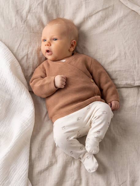 Brassière bébé naissance tricot point mousse coton et laine beige chiné+blanc+cappuccino+rose pâle+vert sauge 15 - vertbaudet enfant 