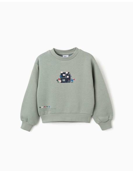 Sweat en coton peigné avec imprimé en relief de fleurs Vert 1 - vertbaudet enfant 