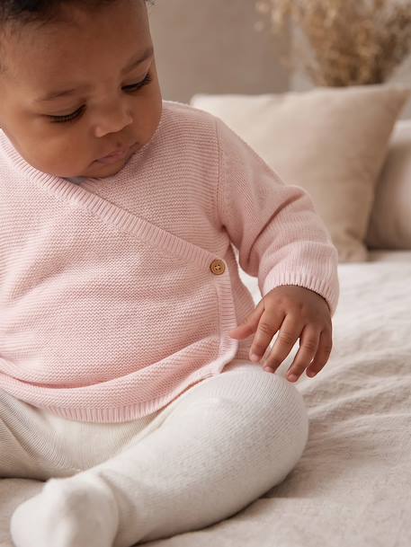 Brassière bébé naissance tricot point mousse coton et laine beige chiné+blanc+cappuccino+rose pâle+vert sauge 18 - vertbaudet enfant 
