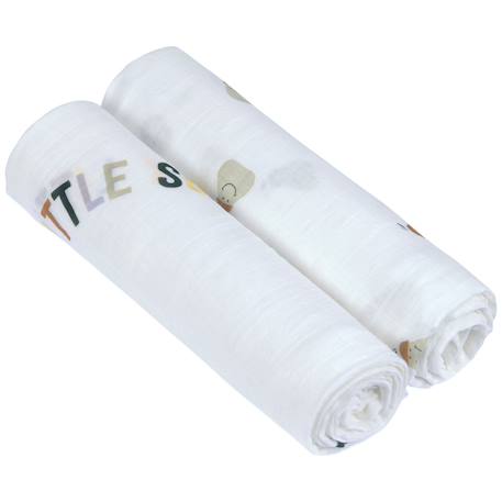 Lot de 2 langes doux happy fruits poire (120x120 cm) Blanc, vert, marron 1 - vertbaudet enfant 