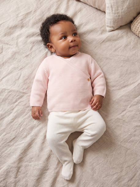Brassière bébé naissance tricot point mousse coton et laine beige chiné+blanc+cappuccino+rose pâle+vert sauge 23 - vertbaudet enfant 