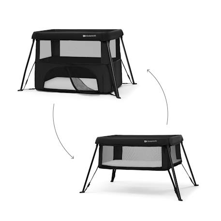 Lit Parapluie Kinderkraft CAMI 3 en 1 Compact et Léger avec Sommier Réglable, Parc Enfant et Sac à Dos Voyage Black+Grey 2 - vertbaudet enfant 