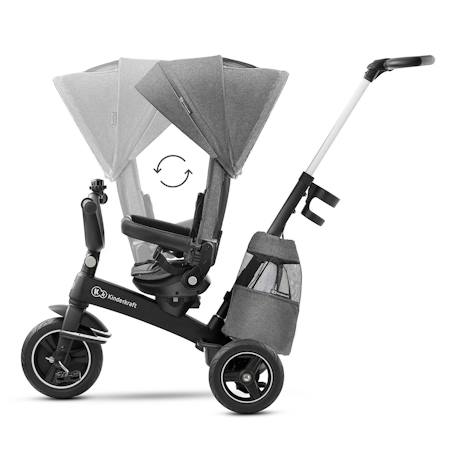 Tricycle Évolutif Kinderkraft EASYTWIST 5 en 1 avec Siège Rotatif 360°, Roues PU Increvables et Capote UPF50+ Beige+Gris+Noir+Rose+Vert 9 - vertbaudet enfant 