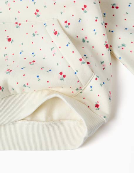 Sweat en coton peigné à capuche et motif floral Blanc 4 - vertbaudet enfant 