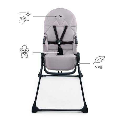 Chaise Haute Bébé Kinderkraft BINCI pliable et compacte avec plateau réglable, harnais 5 points et repose-pieds Beige+Grey+Light grey 11 - vertbaudet enfant 