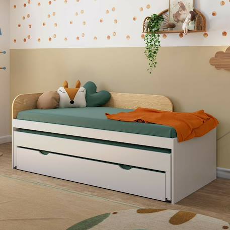 Pack lit gigogne avec tiroir et matelas bois massif noha Blanc+Blanc et bois+Bois 2 - vertbaudet enfant 