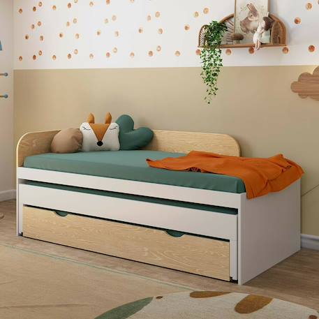 Lit gigogne avec tiroir bois massif noha Blanc+Blanc et bois+Bois 7 - vertbaudet enfant 