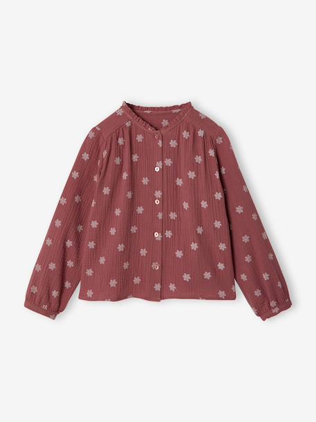 Chemise file gaze de coton imprimée personnalisable blanc imprimé+bleu chambray+doré+écru+mauve 34 - vertbaudet enfant 