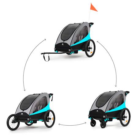 Remorque Vélo NAVA 3 en 1 avec Fonction Poussette Jogging, Roues Gonflables et Suspension Réglable Bleu+Orange 2 - vertbaudet enfant 