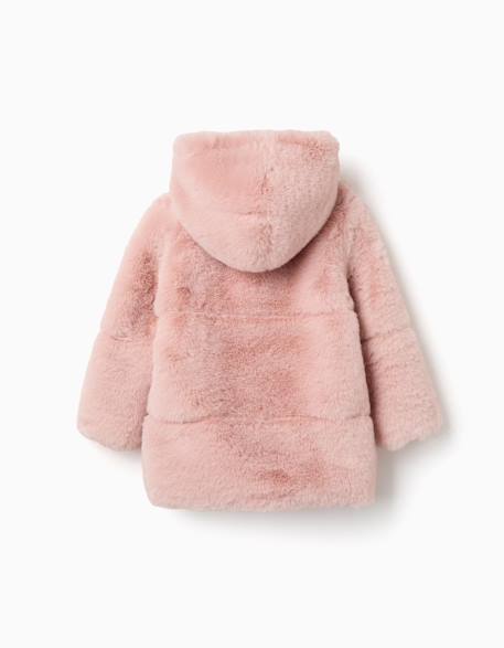 Manteau en peluche douce synthétique à capuche et doublure Rose clair 2 - vertbaudet enfant 