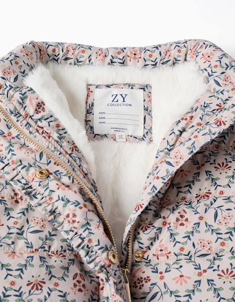 Doudoune floral avec capuche et doublure en peluche douce synthétique Beige clair 4 - vertbaudet enfant 