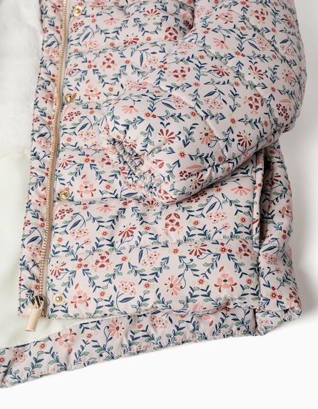 Doudoune floral avec capuche et doublure en peluche douce synthétique Beige clair 6 - vertbaudet enfant 