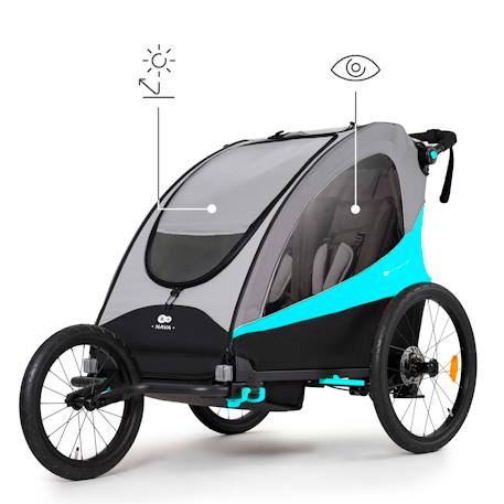 Remorque Vélo NAVA 3 en 1 avec Fonction Poussette Jogging, Roues Gonflables et Suspension Réglable Bleu+Orange 5 - vertbaudet enfant 