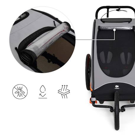 Remorque Vélo NAVA 3 en 1 avec Fonction Poussette Jogging, Roues Gonflables et Suspension Réglable Bleu+Orange 10 - vertbaudet enfant 