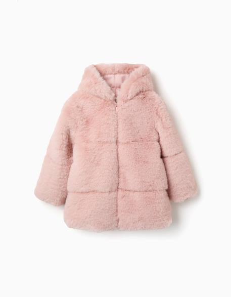 Manteau en peluche douce synthétique à capuche et doublure Rose clair 1 - vertbaudet enfant 