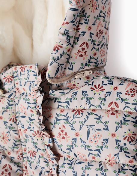 Doudoune floral avec capuche et doublure en peluche douce synthétique Beige clair 5 - vertbaudet enfant 