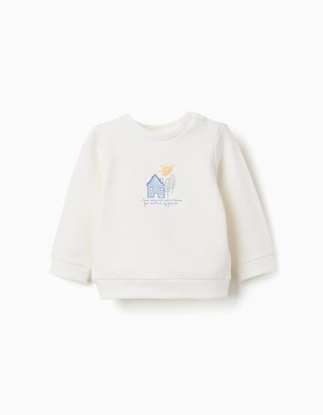 Sweat en coton peigné avec imprimé maison Blanc 1 - vertbaudet enfant 