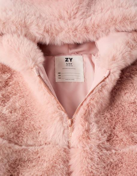 Manteau en peluche douce synthétique à capuche et doublure Rose clair 3 - vertbaudet enfant 