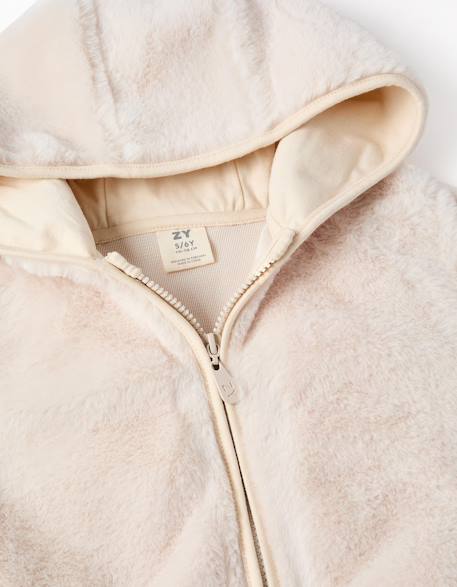 Veste en peluche à capuche et poches Beige clair 3 - vertbaudet enfant 
