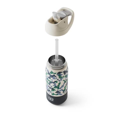 Gourde isotherme avec paille 550ml slide m Bleu camo+Rose leopard 3 - vertbaudet enfant 