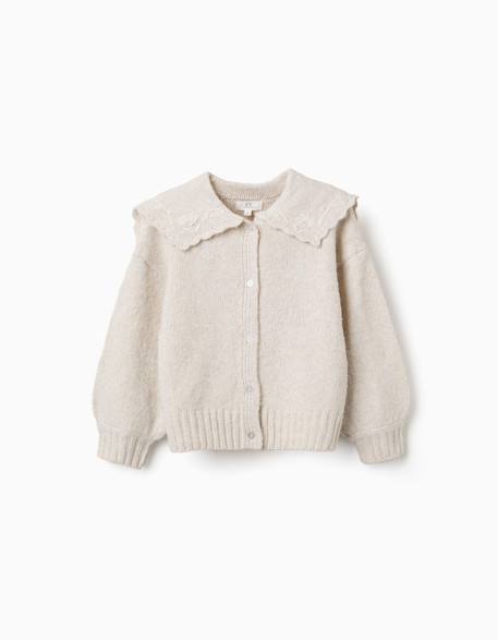 Cardigan en maille avec col brodé Beige clair 1 - vertbaudet enfant 