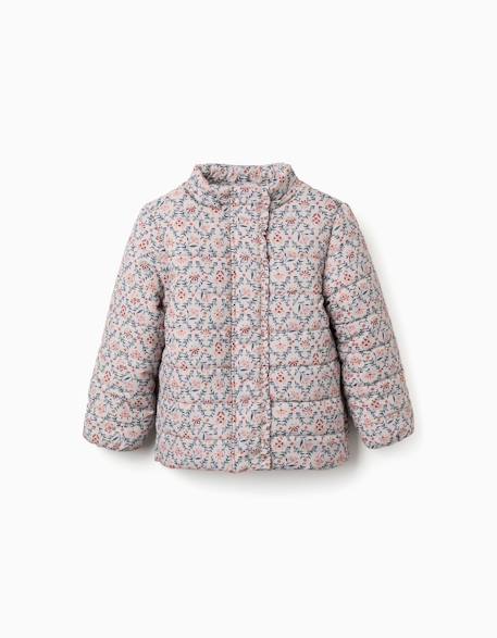 Doudoune floral avec capuche et doublure en peluche douce synthétique Beige clair 2 - vertbaudet enfant 