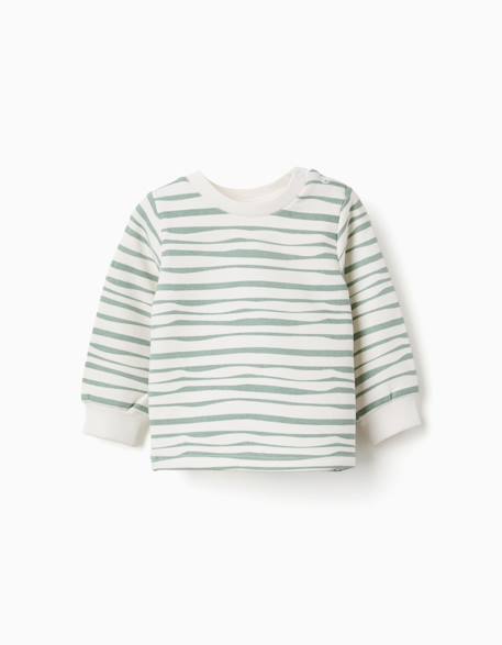 Sweat en coton peigné à rayures Blanc 1 - vertbaudet enfant 