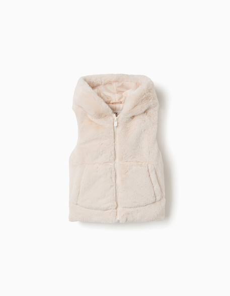 Gilet sans manches en peluche douce synthétique à capuche Blanc 1 - vertbaudet enfant 